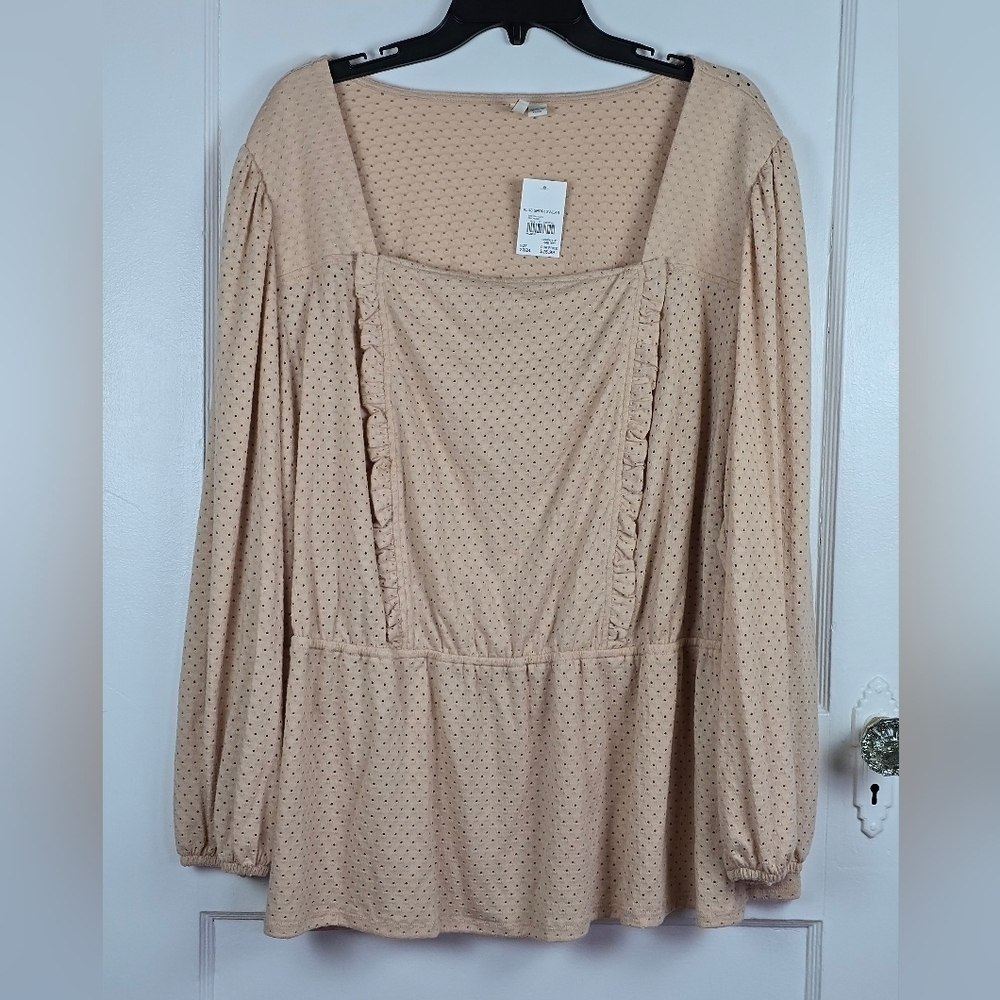 NWT C Est. 1946 Knit Beige Tan Peplum Cottagecore Top 22/24W